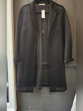 Luxe Moda Open Front Black Fishnet Coat